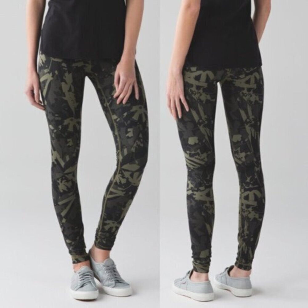 Lululemon 'Wunder Under' Pant (Hi-Rise) in Pop Cut Fatigue Green Black Size 8
